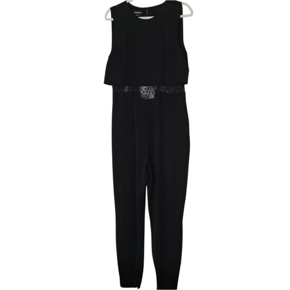 vintage Y2K bebe jumpsuit sleeveless black lace accent ankle zip size 10 - Picture 1 of 10
